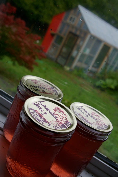 Lavender jelly almost out-does the new pink sided greenhouse. 
